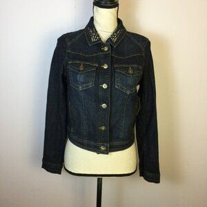 New! One World Live and Let Live Jean Denim Jacket S Womans Blue Embellished